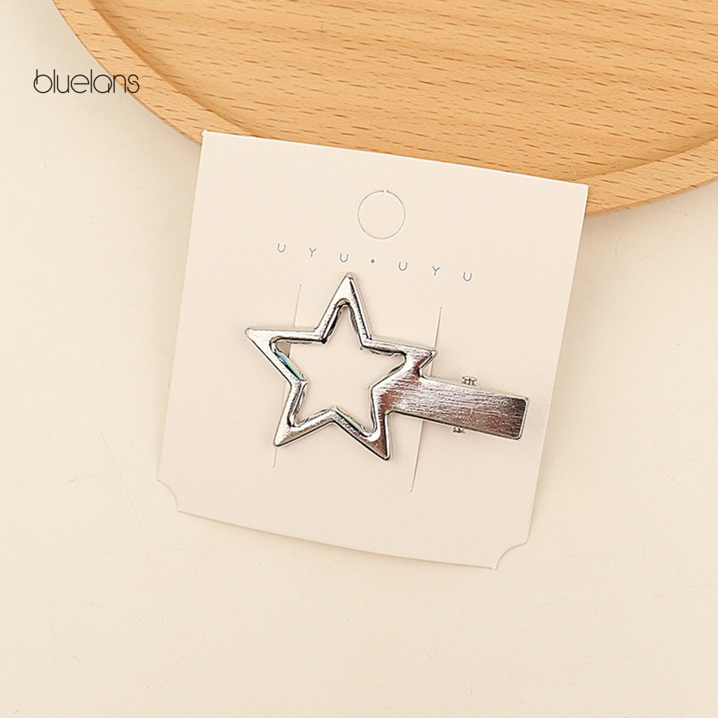 1 Cặp Kẹp Tóc Hình Ngôi Sao Bằng Kim Loại Không Gỉ Màu Trơn Chống Trượt Trọng Lượng Nhẹ
