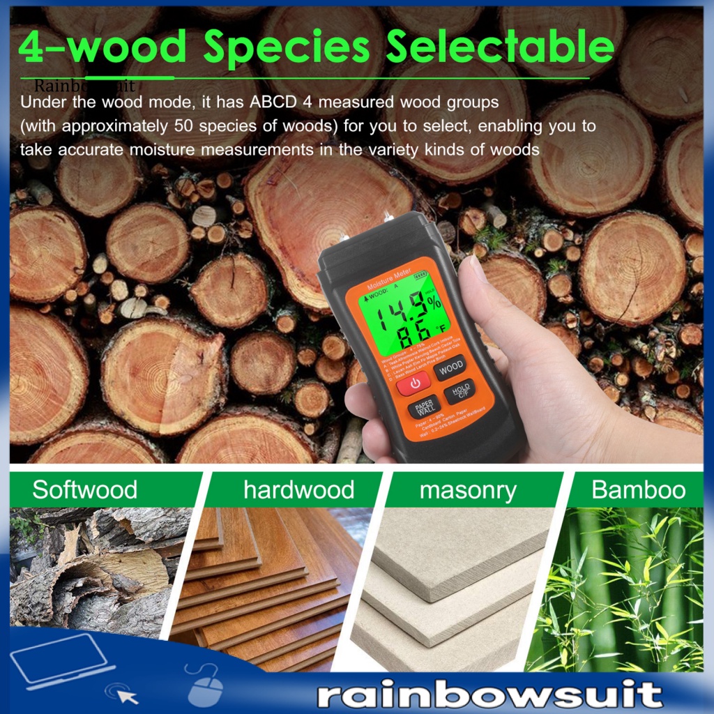 Máy Đo Độ Ẩm Kỹ Thuật Số Bằng Giấy Gỗ Màn Hình LCD Độ Chính Xác Cao