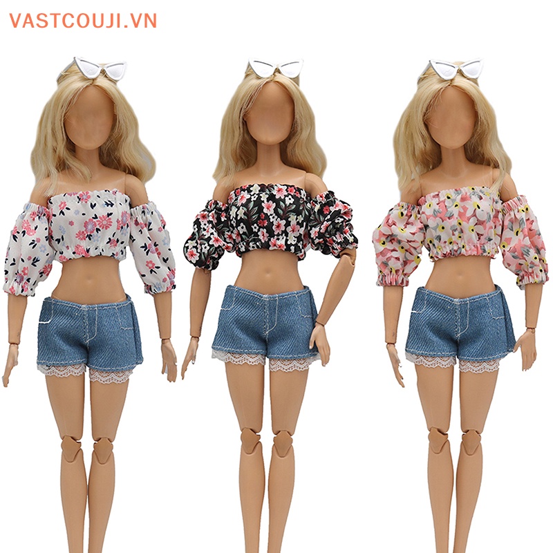 Vastji Set Quần Denim Ống Phồng 29cm In Họa Tiết Hoa Tinh Tế Thời Trang Cho Búp Bê VN