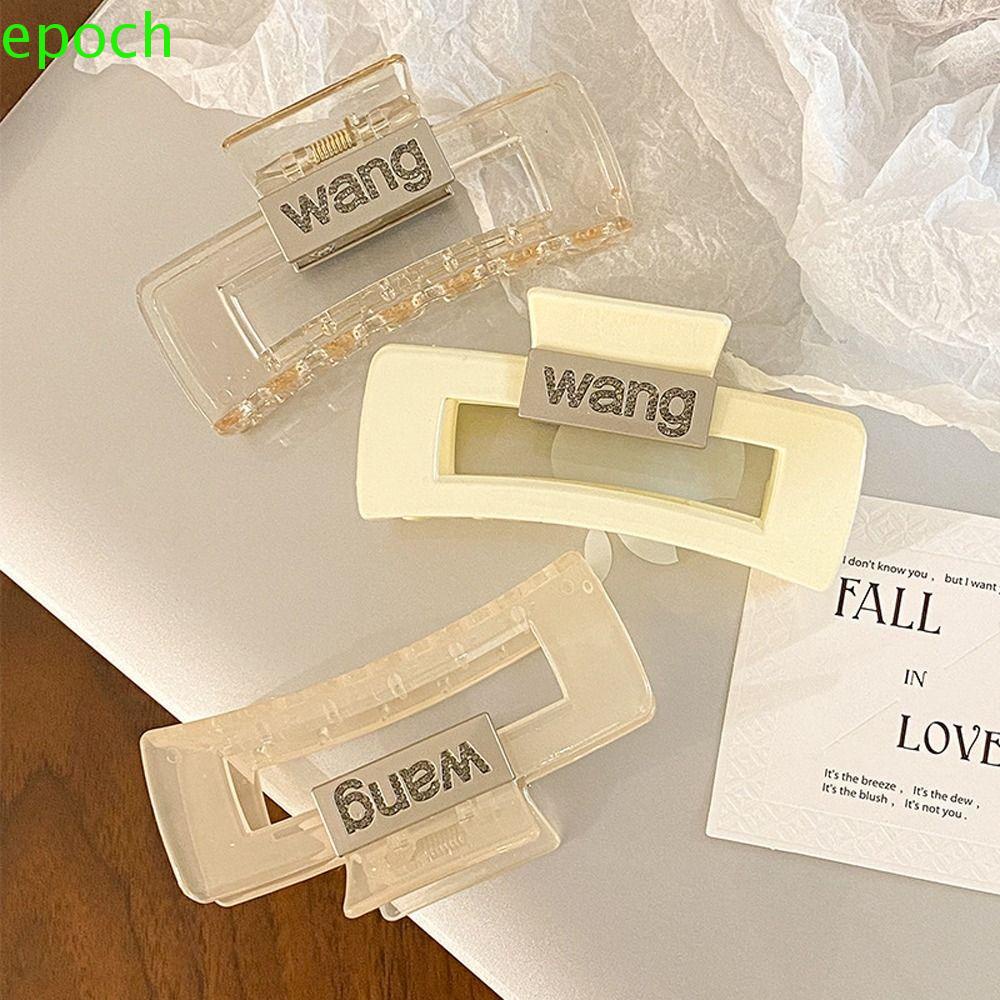 EPOCH Kẹp Tóc Nhựa Acrylic Trong Suốt Họa Tiết Chữ Wang Phong Cách Vintage Thanh Lịch Cho Nữ