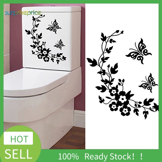 Miếng Dán Trang Trí Toilet Họa Tiết Hoa Và Bướm Độc Đáo DIY
