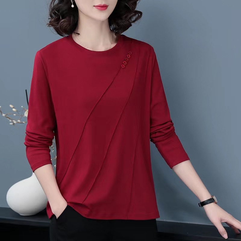 Áo Thun Dài Tay Dáng Rộng Màu Sắc Đơn Giản Cho Nữ