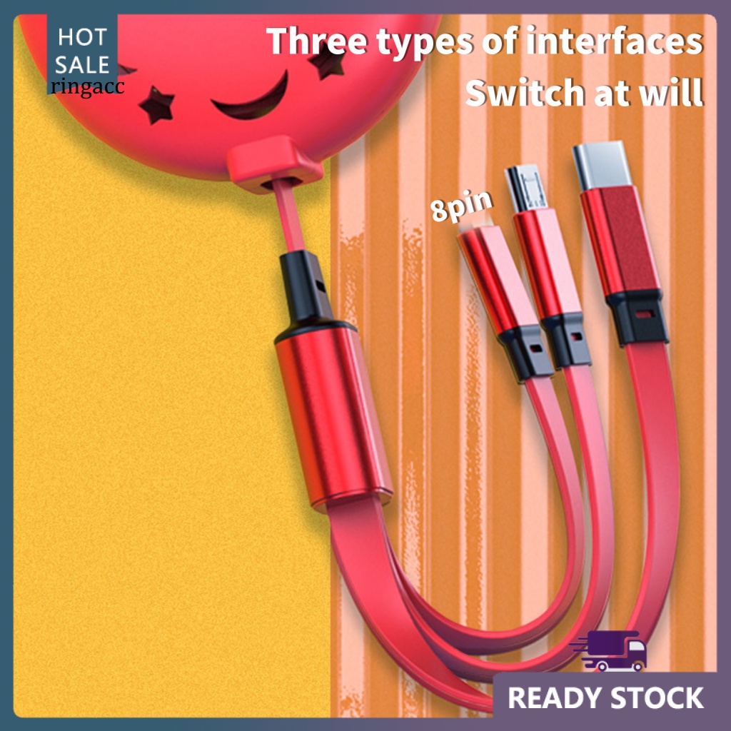 Dây Cáp Sạc RGA 3 Trong 1 Cổng Micro USB Type-C 8Pin Cho Điện Thoại