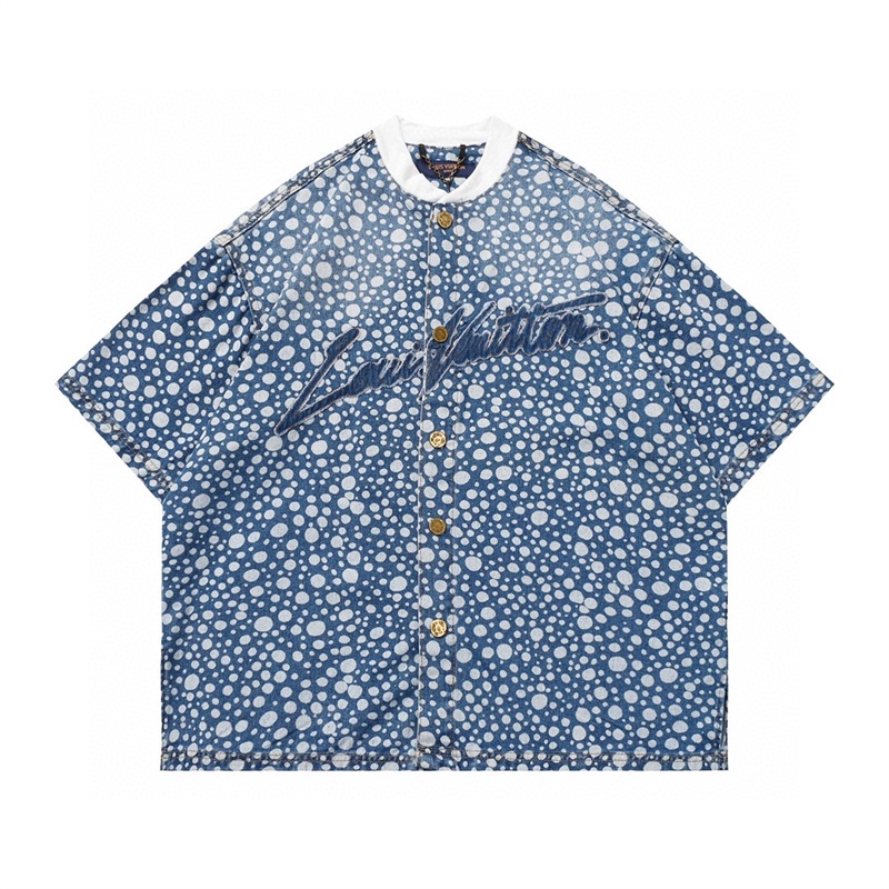 Áo Sơ Mi denim / Ngực Đơn Thêu Chữ / Chấm Bi Thời Trang Đường Phố Chất Lượng Cao Xu Hướng Mới Nhất LO88-The 7Y