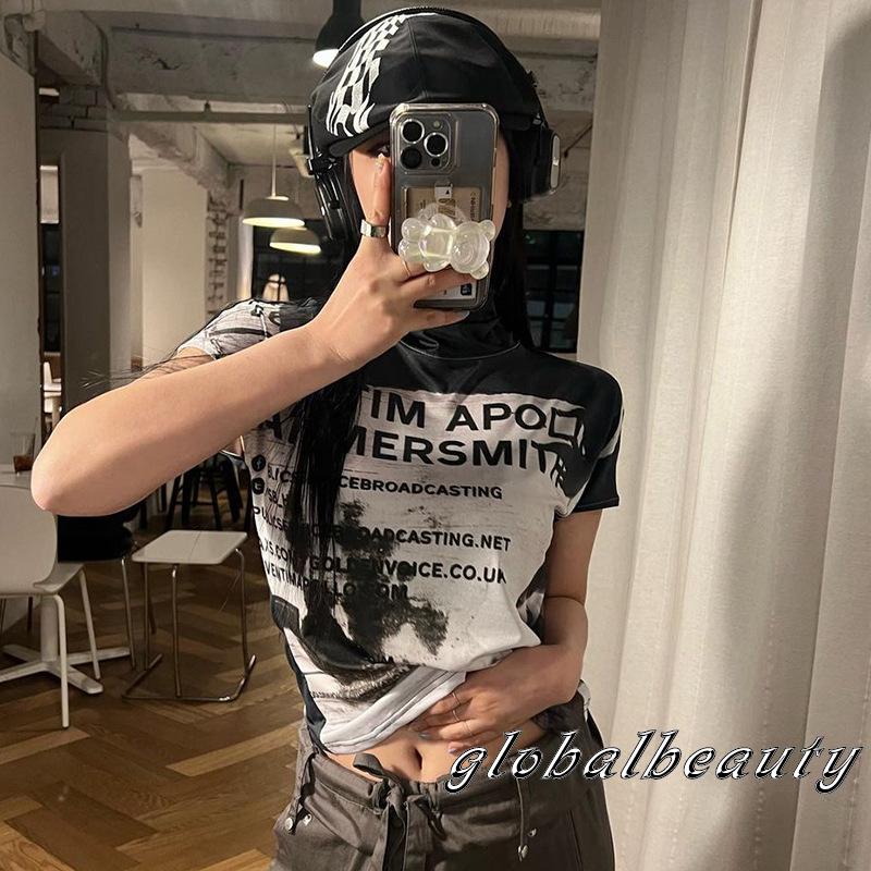 Áo Croptop Tay Ngắn In Chữ Phong Cách Vintage Thời Trang Mùa Hè Cho Nữ