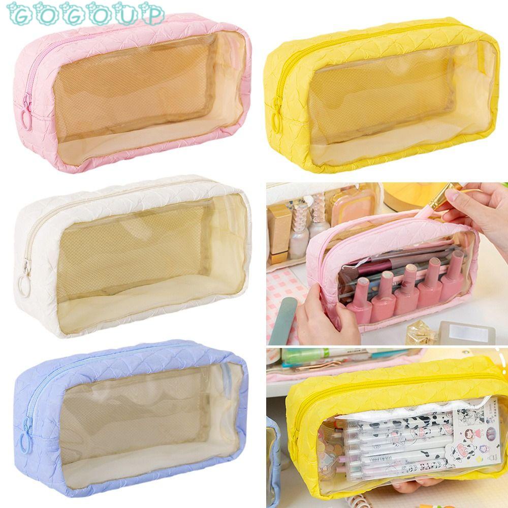 GOGOUP Túi Đựng Bút Đa Năng Trong Suốt Phối Khóa Kéo Tiện Lợi