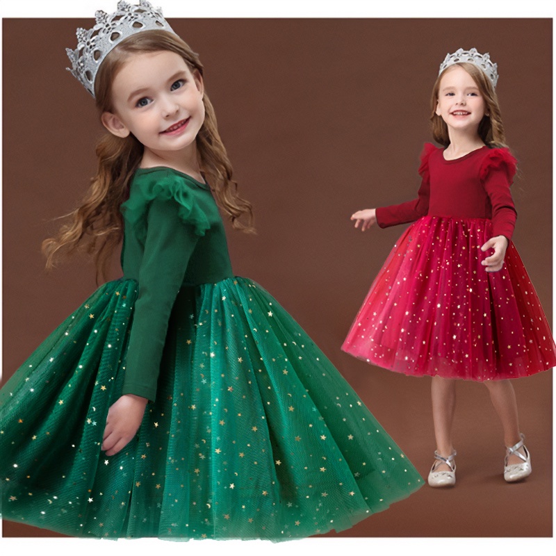 Đầm Công Chúa Tay Dài Thời Trang Thu Đông Cho Bé Gái 2-8 Tuổi