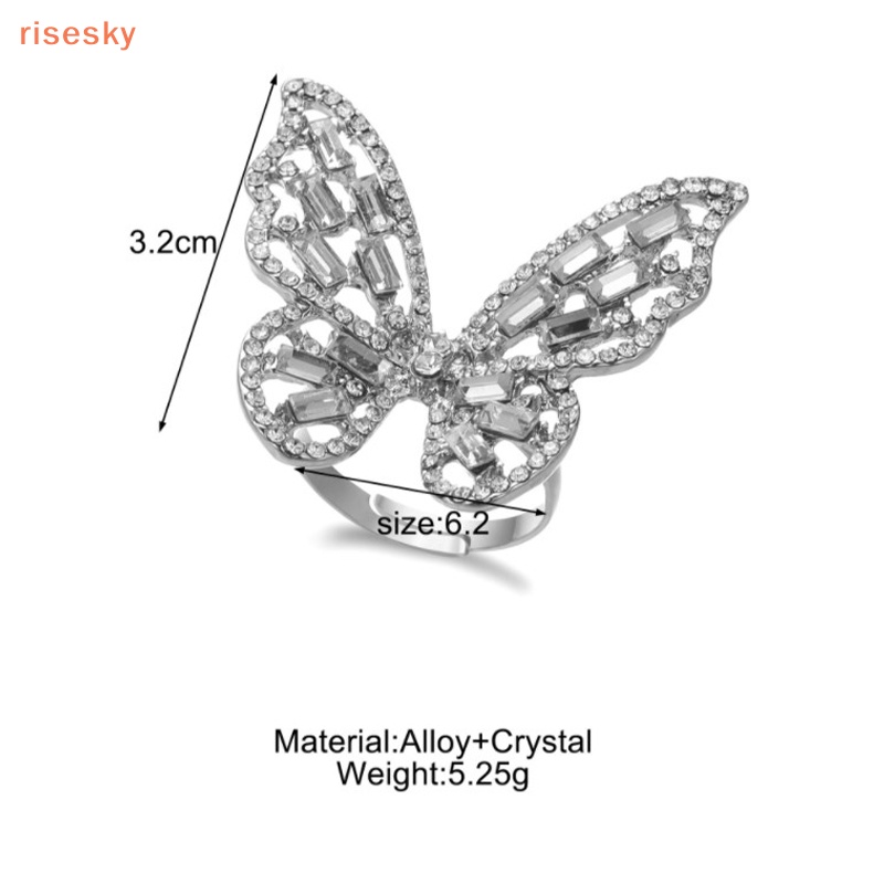 Nhẫn Cưới Màu Bạc Đính Đá Zircon Hình Bướm Lấp Lánh Sang Trọng Cho Nữ