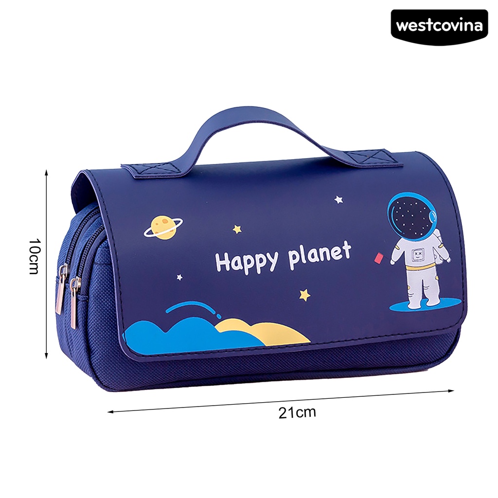 [WSTN] [WSTN]✎Túi Đựng Bút 2 Ngăn Đa Năng Bằng Vải Canvas In Hình Phi Hành Gia Xinh Xắn