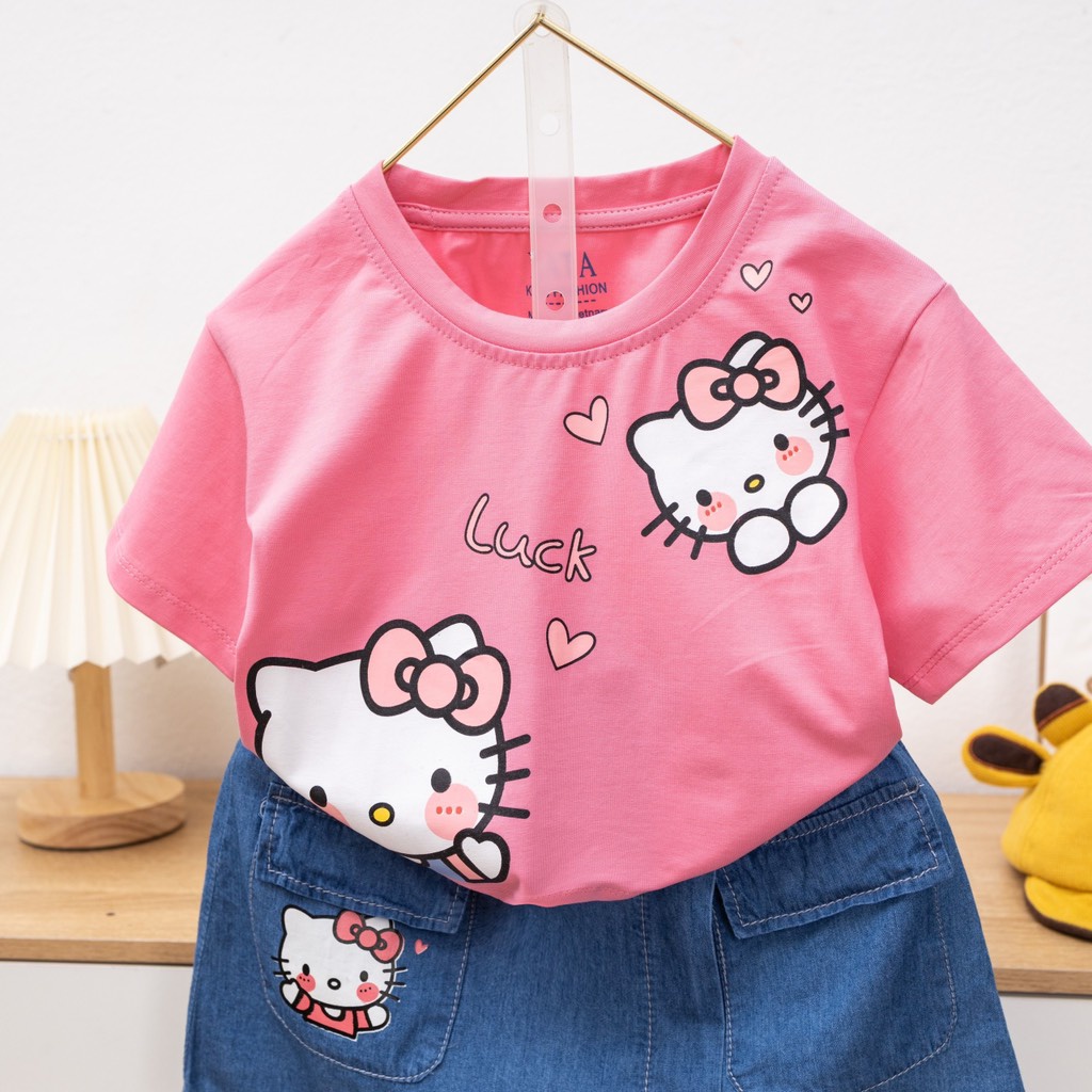 Set áo thun kitty phối chân váy jean