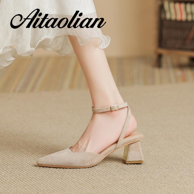 Giày Cao Gót 5cm Da Lộn Mũi Nhọn Đế Dày Mềm Mại Thời Trang Cho Nữ