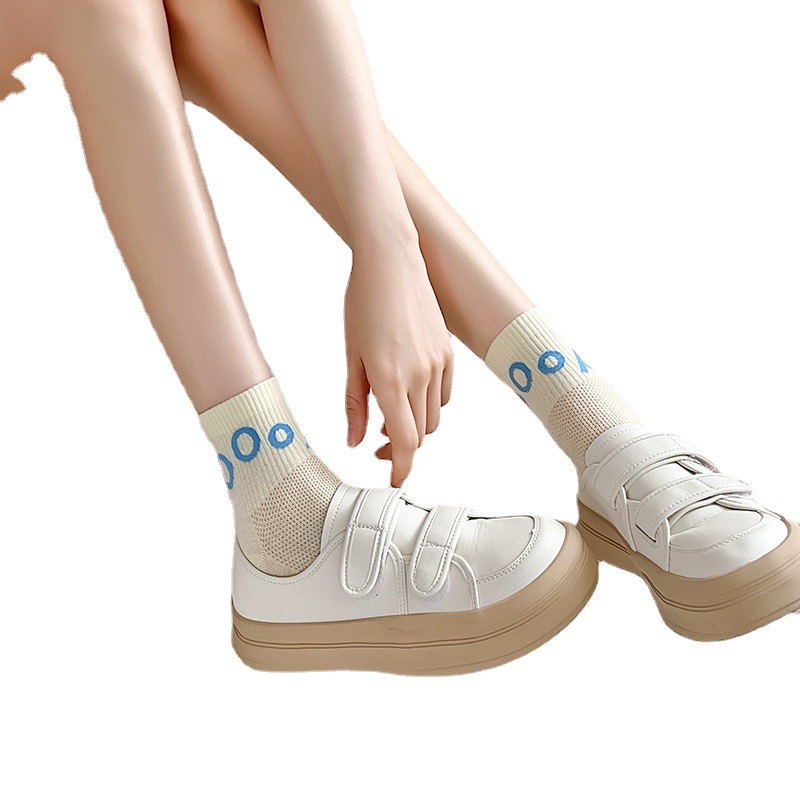 Vớ Lưới Cổ Trung Thêu Họa Tiết Hoạt Hình Màu Sữa Thời Trang Xuân Hè Xinh Xắn Cho Nữ