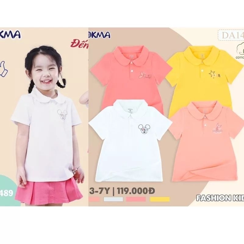 3-7Y Áo cộc tay cổ sen bé gái Dokma DA1489 (13-22kg)