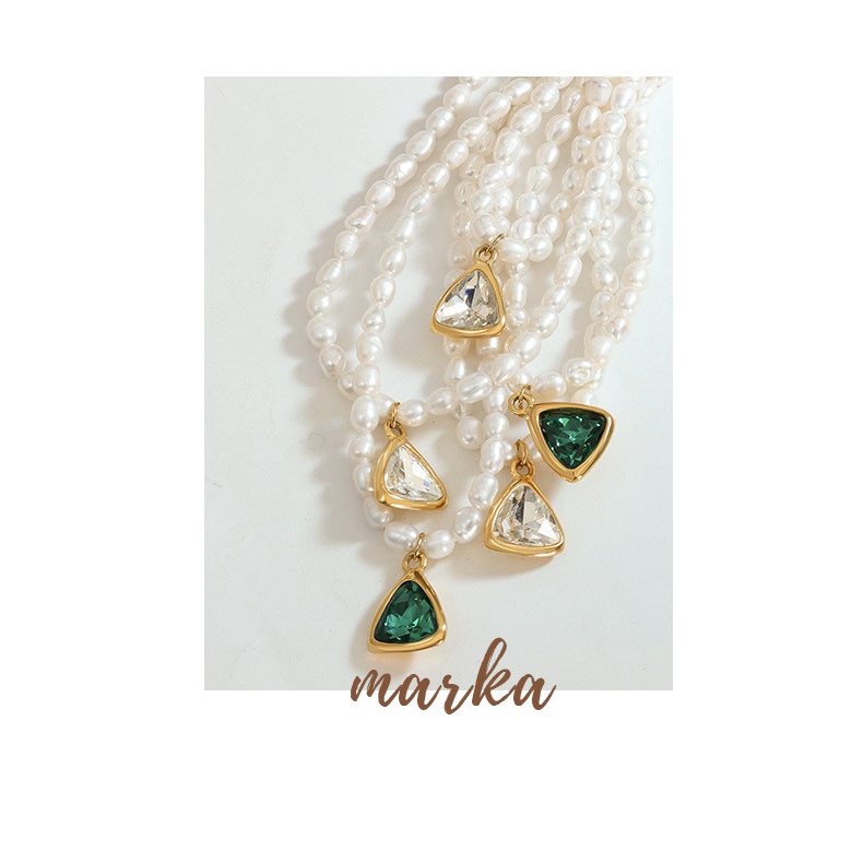 Vòng cổ Hai Màu Ngọc Trai Pha Lê Xanh Lá Và Trắng Thời Trang Cá Tính Phong Cách Pháp Mới