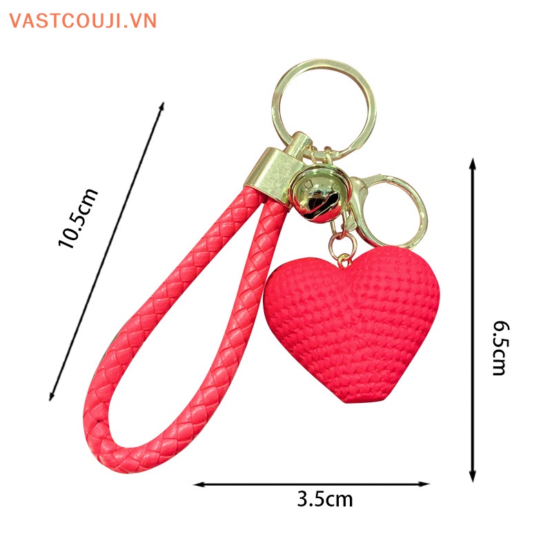 Móc Khóa Dây Da Bện Thủ Công Mặt Trái Tim Trang Trí