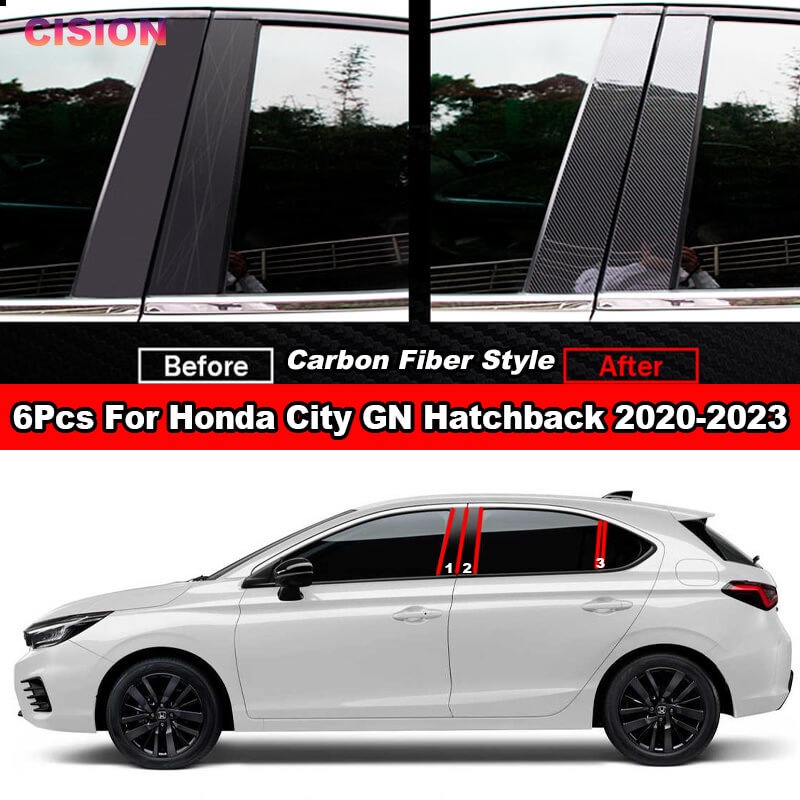 Bộ 6 Viền Dán Trang Trí Cửa Sổ Xe Hơi Honda City GN Hatchback 2020-2023 Chất Liệu PC Màu Đen
