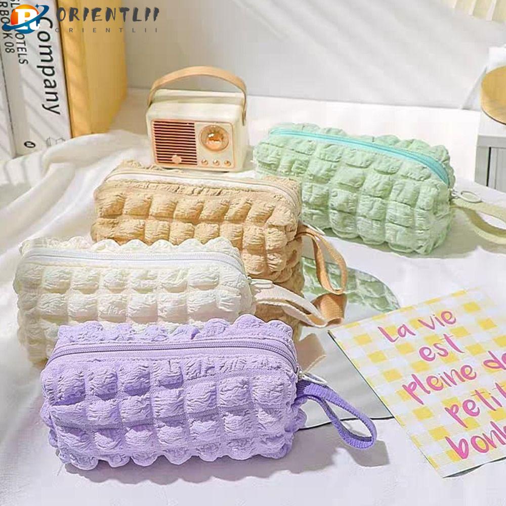 ORIENTLII Túi Đựng Bút / Mỹ Phẩm Bằng Polyester Sức Chứa Lớn Hình Bông Hoa Dễ Thương