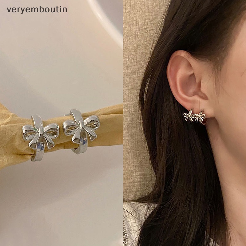 1 Đôi Bông Tai Kim Loại Hình Chiếc Nơ Phong Cách Harajuku Vintage Y2k