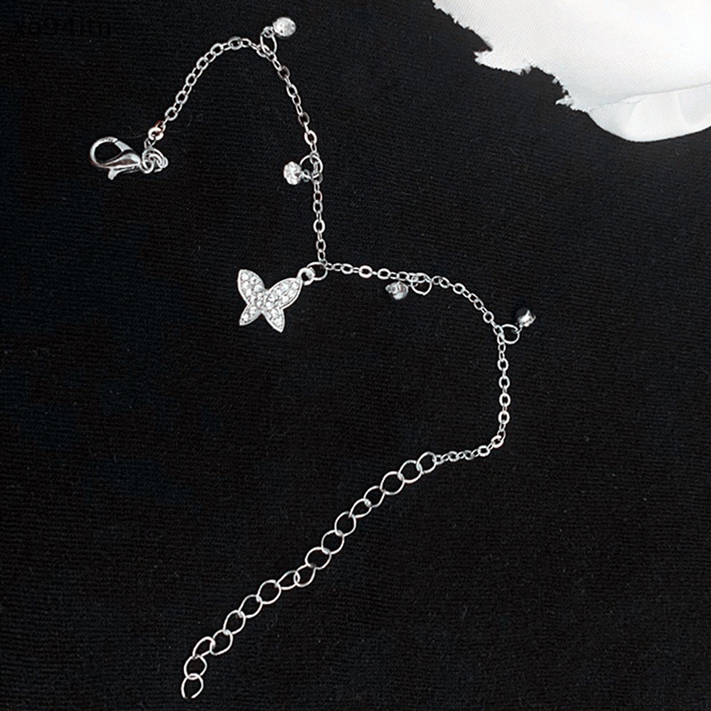 Vòng Tay Dây Xích Màu Bạc Chống Dị Ứng Đính Đá Zircon Hình Bướm Màu Sắc Lấp Lánh Dành Cho Nữ