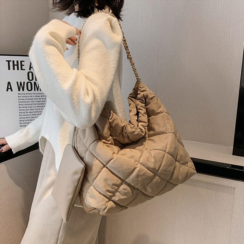 BLISS Túi Cotton Kẹp Nách Họa Tiết Lưới Hình Thoi Màu Trơn Dễ Thương Sức Chứa Lớn Kèm Ví Đựng Tiền Xu Phong Cách Hàn Quốc Cho Nữ