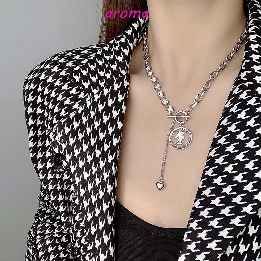 AROMA Vòng cổ Mặt Trái Tim Đính Đá Pha Lê Phong Cách Hàn Quốc