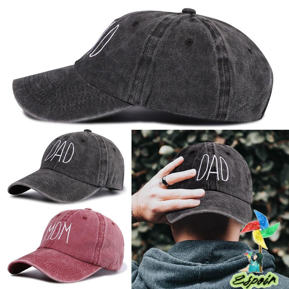 ESPO Mũ Lưỡi Trai DENIM Thêu Chữ DAD MOM Phong Cách Vintage