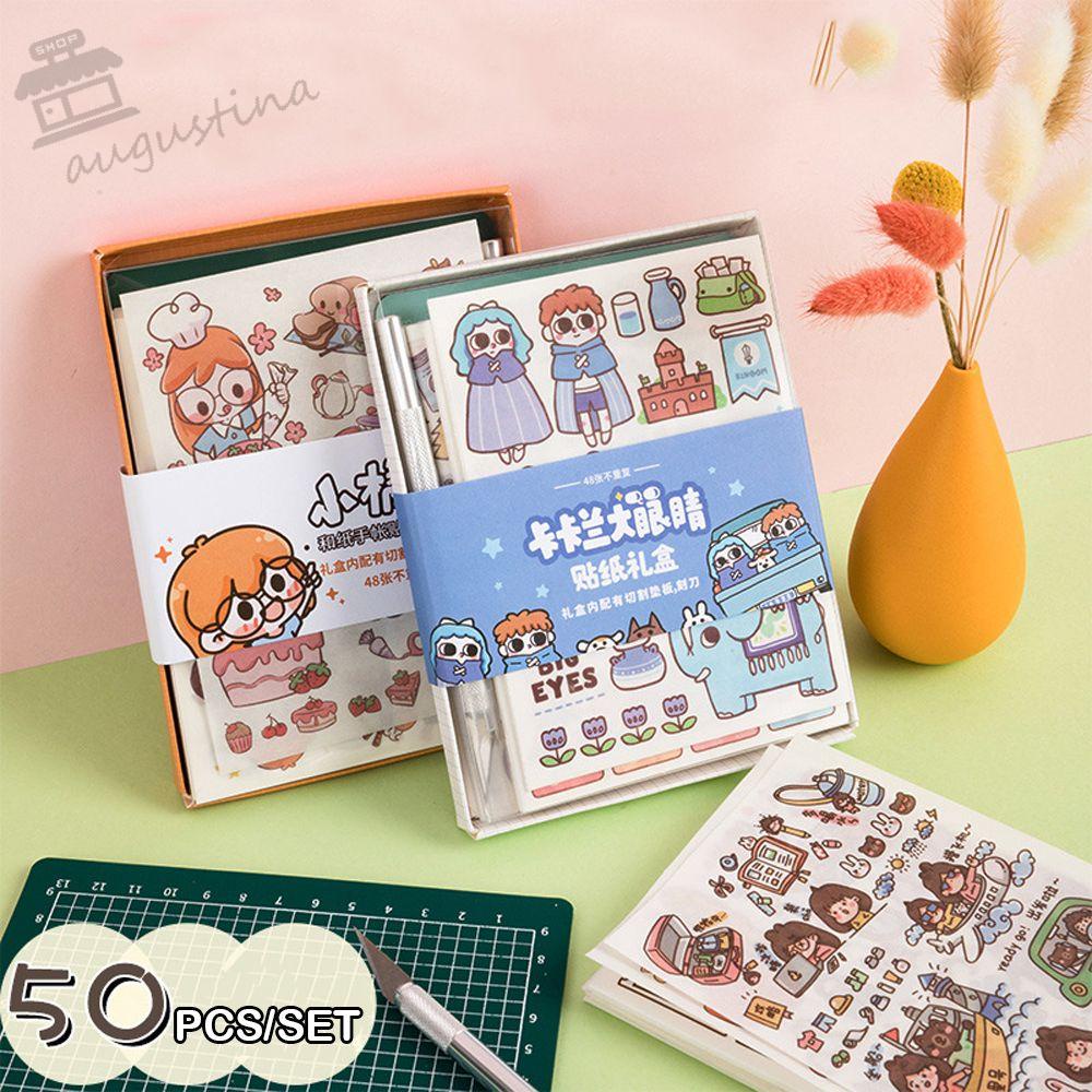 AUGUSTINA Bộ Sticker Hoạt Hình Tự Dính Trang Trí Sổ Tay Nhật Ký