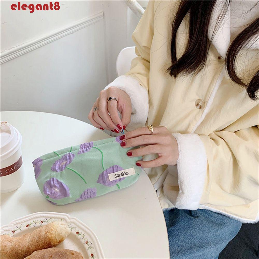 ELEGANT Túi Canvas Đựng Mỹ Phẩm In Hoa Thời Trang Cho Nữ