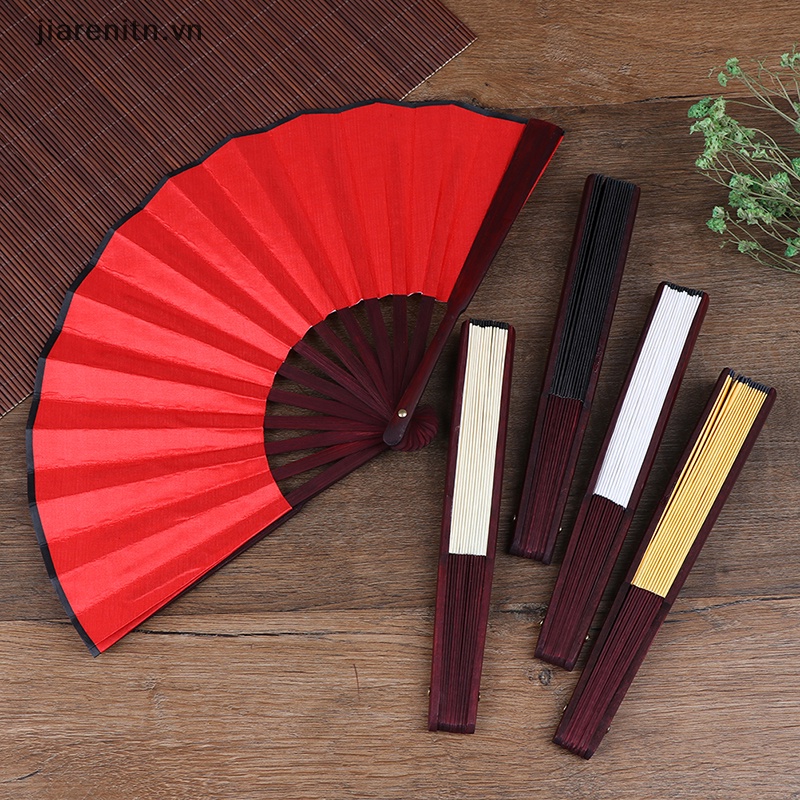 1 Quạt Xếp Cầm Tay Bằng Tre Màu Trơn Phong Cách Trung Hoa Nhật Bản DIY
