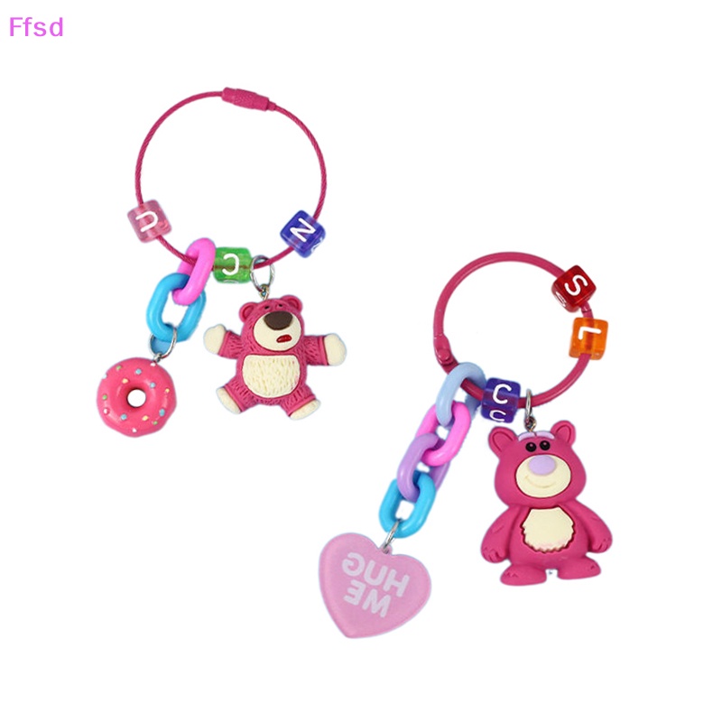 Móc Khóa Hình Bánh Donut Gấu Dâu Tây 3D Dễ Thương