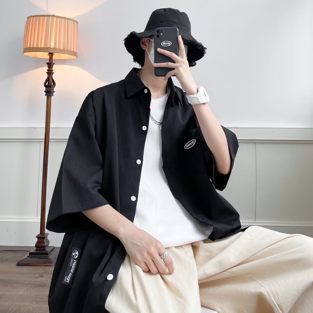 Áo Sơ Mi Tay Lửng Dáng Rộng Thời Trang Mùa Hè Cá Tính Cho Nam