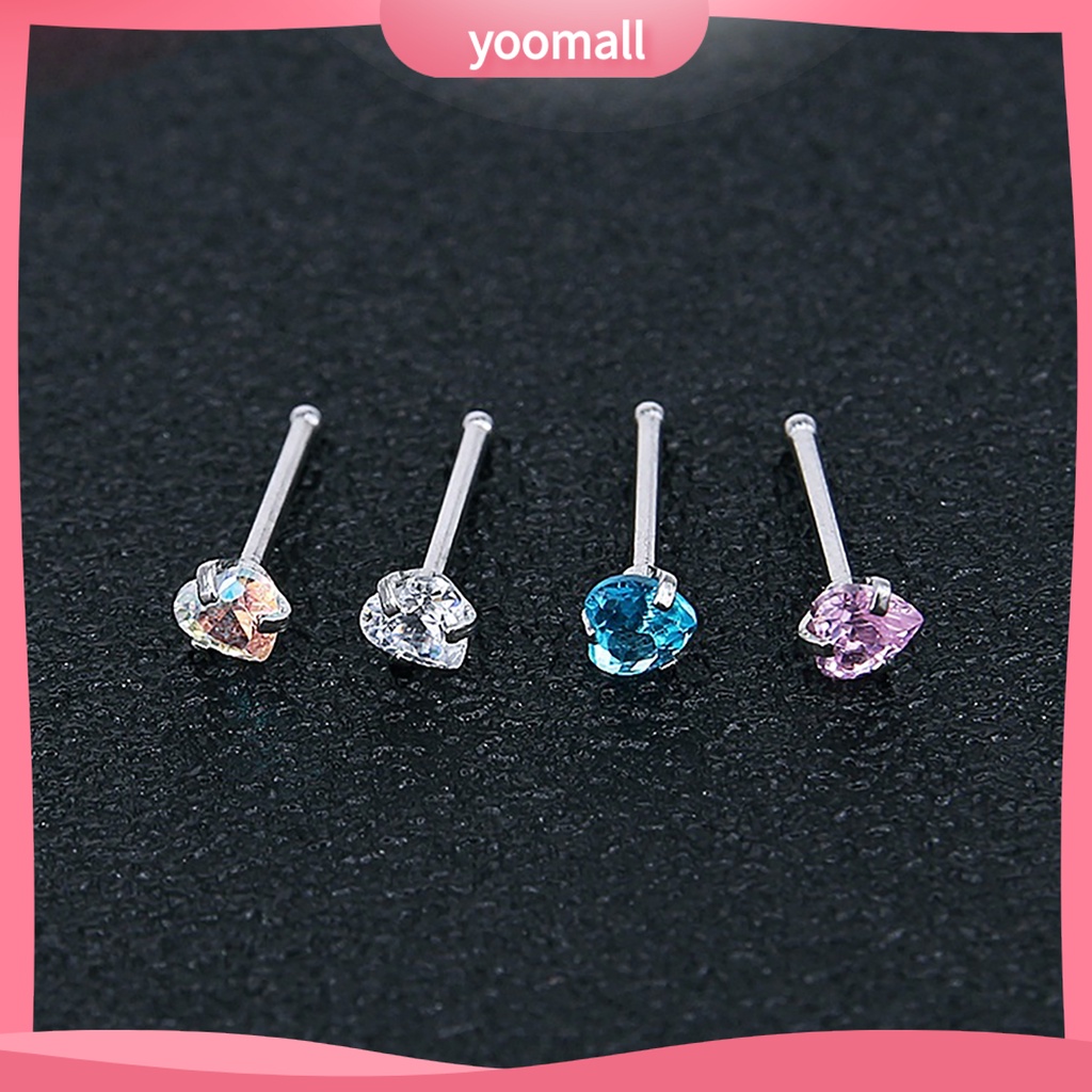 Bộ 3 Khuyên Mũi Bằng Thép Không Gỉ Đính Đá Zircon Hình Ngôi Sao / Trái Tim
