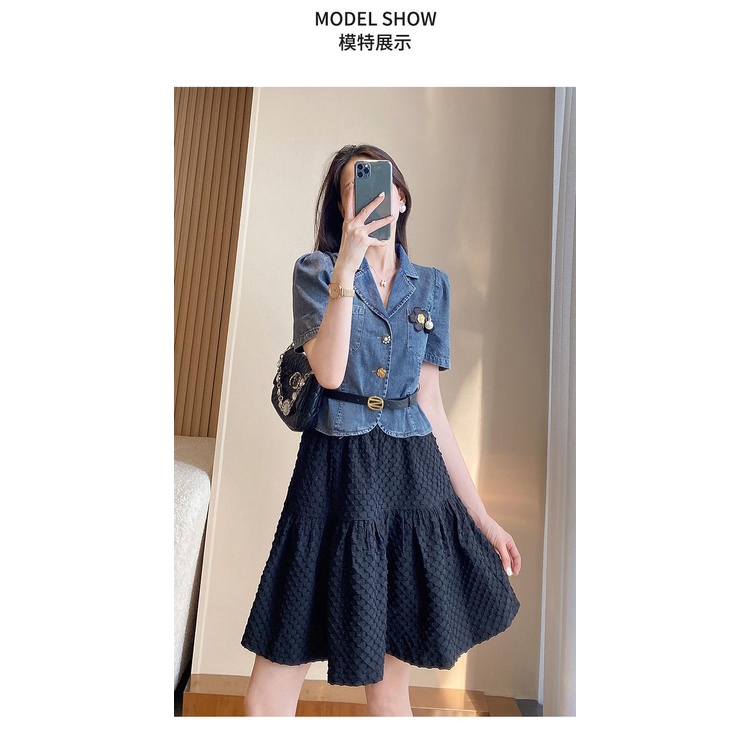 Bộ Áo Thun + Chân Váy Denim Chữ A Phong Cách Phương Tây Thời Trang Mùa Hè 2023 Mới