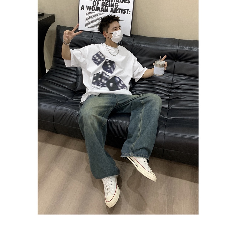 Hàng Mới Về Mới Quần Jean Ống Rộng Màu Xanh Dương Đậm Phong Cách Retro Đường Phố Mỹ Cho Nam Và Nữ