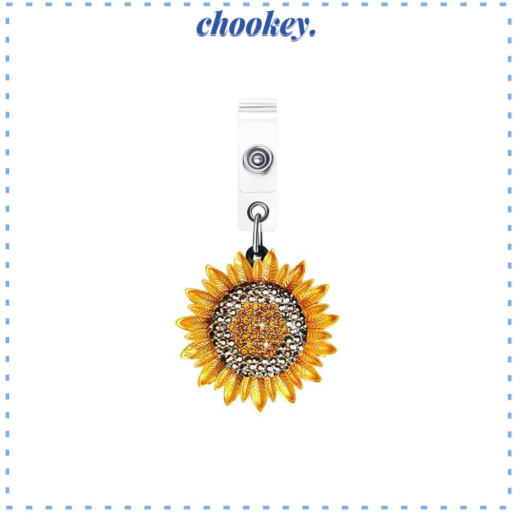 CHOOKEY Cuộn Dây Đeo Thẻ ID / Huy Hiệu Bằng Hợp Kim Tiện Dụng Hoa Hướng Dương Vàng Lấp Lánh Dành Cho Văn Phòng