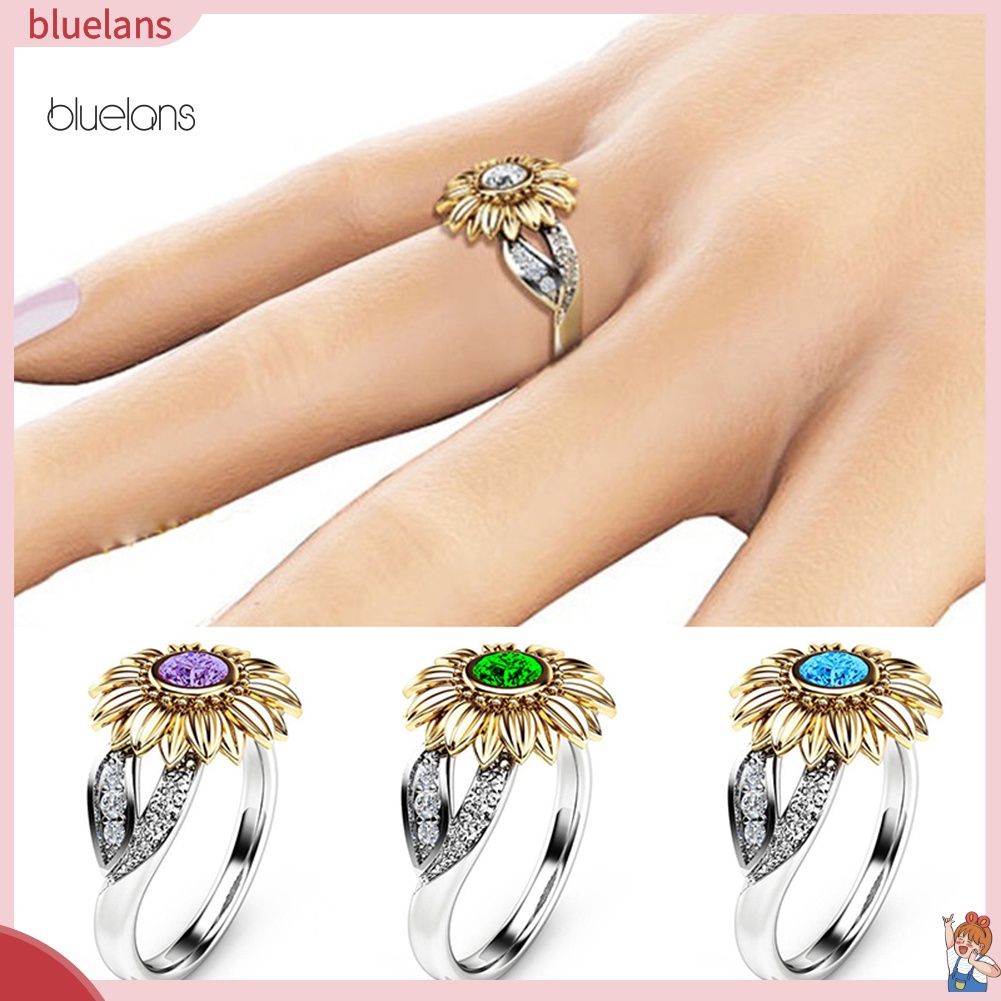 Nhẫn Đính Hôn Đính Đá Zircon Hình Hoa Hướng Dương Thời Trang Cho Nữ