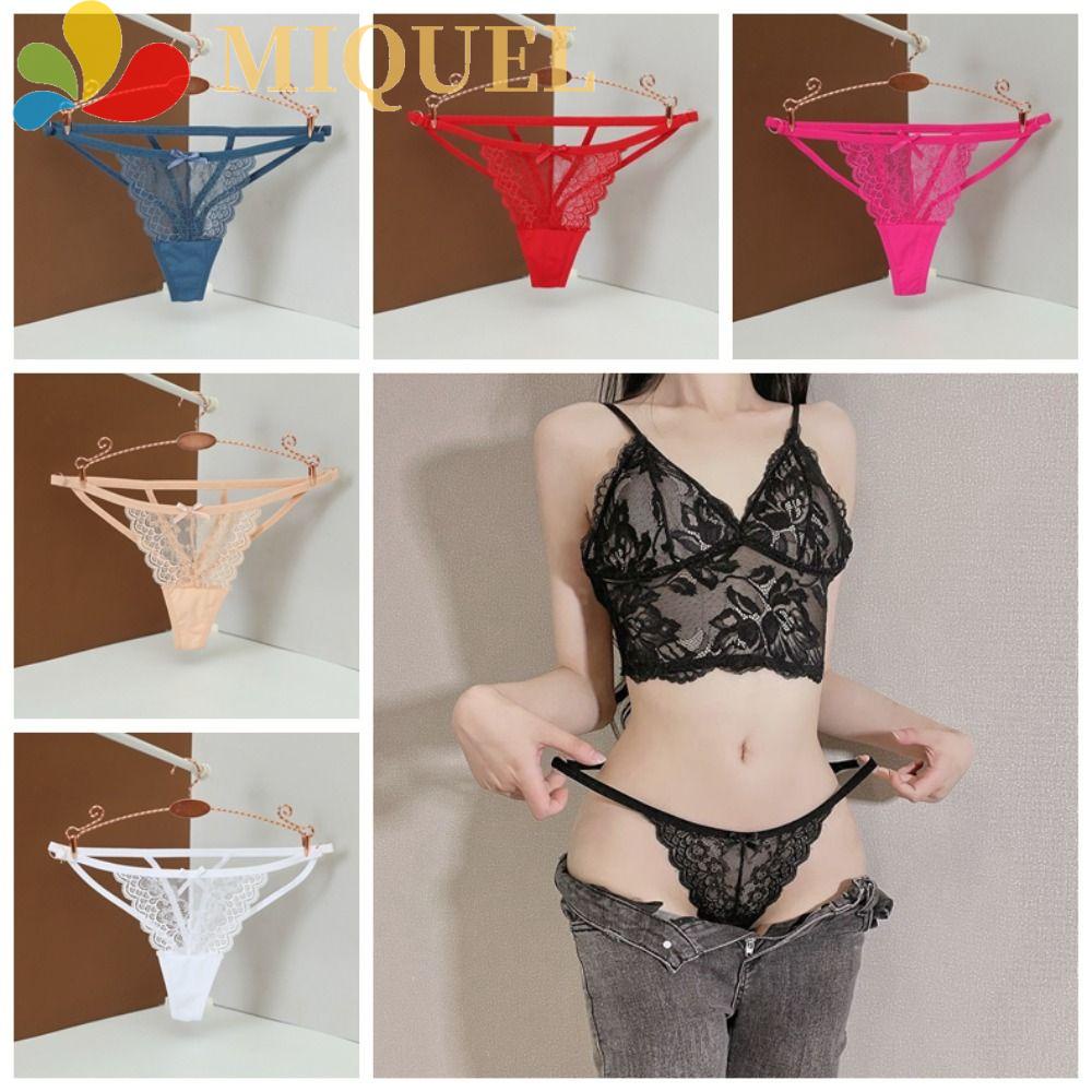 MIQUEL Quần Lót Ren Rỗng Lưng Thấp Đính Nơ Dễ Thương Quyến Rũ Cho Nữ