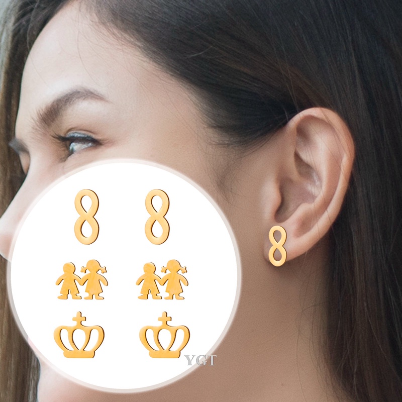 Ygt Set 3 Đôi Khuyên Tai Hình Vương Miện Bằng Thép Không Gỉ Phong Cách Hàn Quốc Cho Nữ