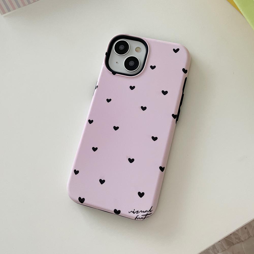 Ốp Điện Thoại Cứng Họa Tiết Trái Tim Màu Đen Cho iPhone 11 12 12Pro 12ProMax 13 13Pro 13ProMax 14 14Pro 14ProMax