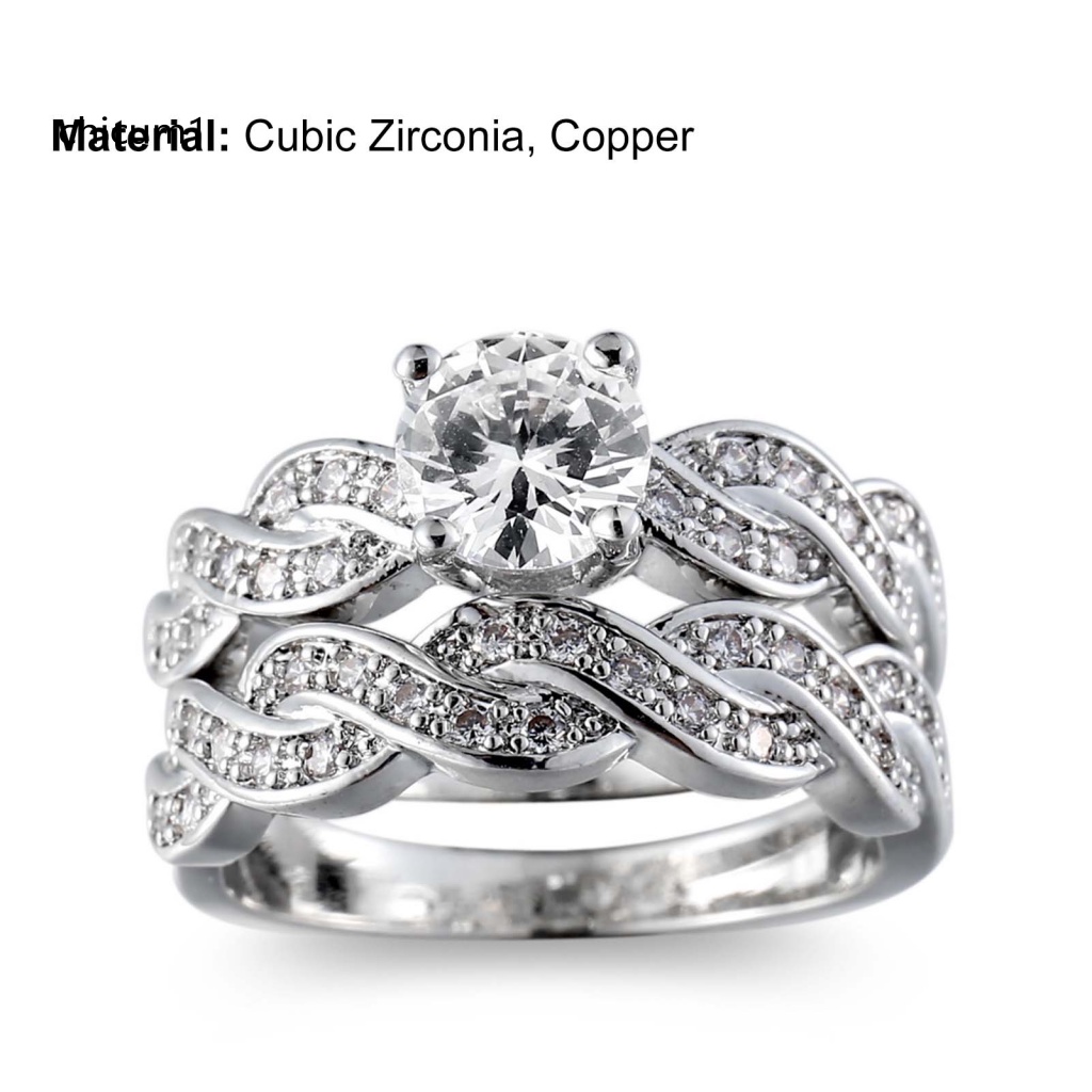 Set 2 Nhẫn Cưới Mạ Đồng Đính Đá Zircon Sang Trọng