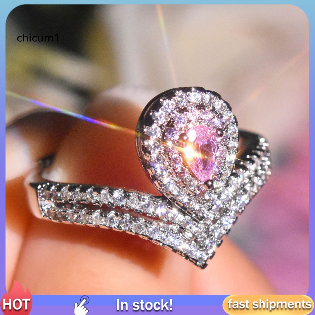 Nhẫn Đính Đá Moissanite Hình Giọt Nước Màu Sáng Tinh Tế Cho Nữ