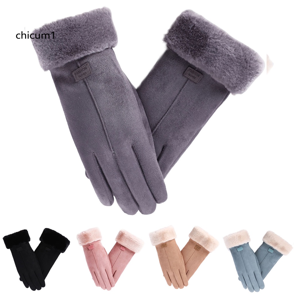 1 Đôi Găng Tay Da Lộn Chống Trượt Màu Trơn Chống Gió Có Thể Dùng Màn Hình Cảm Ứng Tiện Lợi