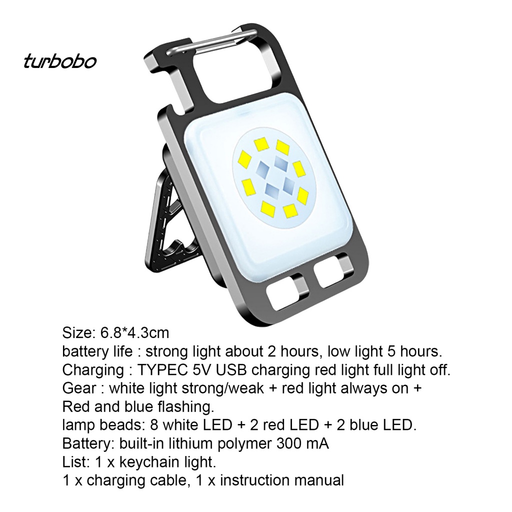 Turbobo Đèn Pin LED Mini Có Móc Khóa Nam Châm Độ Sáng Cao Có Thể Sạc Lại Dùng Khi Đi Cắm Trại