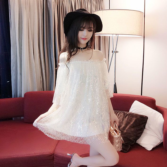 2023 New Dress Women's Loose Short Off Shoulder Top