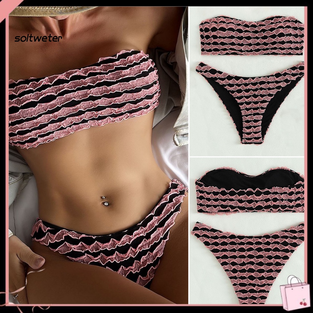 Bộ Đồ Bơi Hai Mảnh Không Dây Nhún Bèo Phong Cách Thể Thao Thời Trang Mùa Hè Cho Nữ