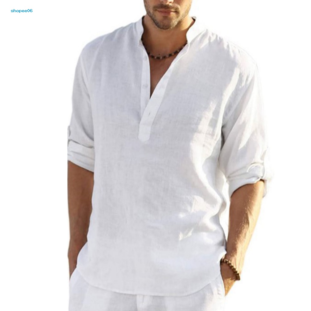 Áo Sơ Mi Nam Dài Tay Cổ Chữ V Màu Sắc Thanh Lịch