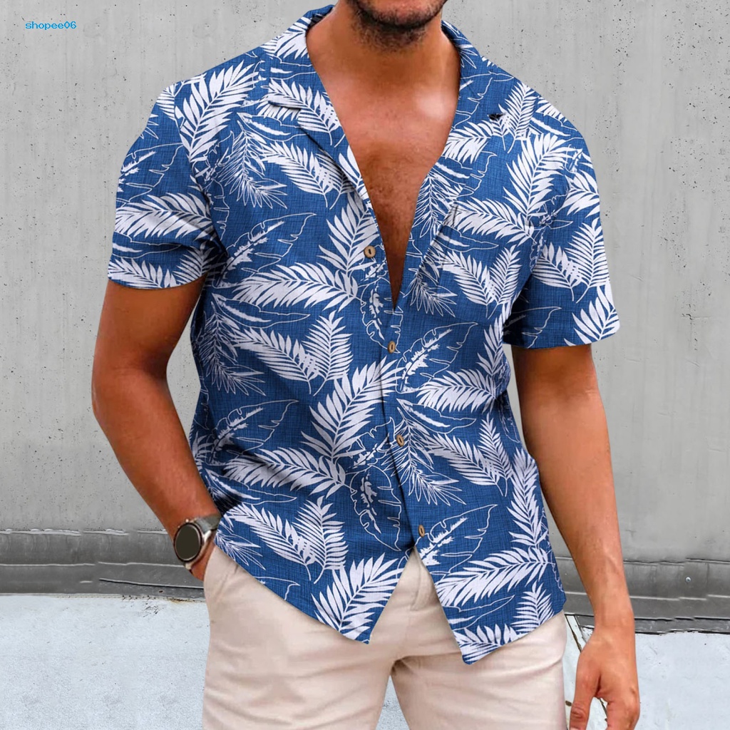 Áo Sơ Mi Tay Ngắn In Họa Tiết Lá Cây Phong Cách Hawaii Thời Trang Mùa Hè Cho Nam
