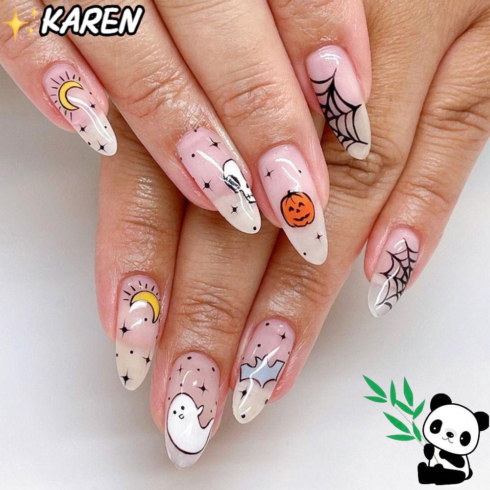 KAREN Móng Tay Giả Thời Trang Đầu Nhọn Chiều Dài Trung Bình Dùng Hóa Trang Halloween Cho Nữ
