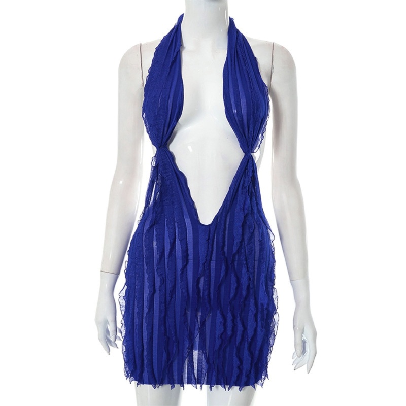 Đầm Mini Hai Dây Cổ Chữ V Khoét Sâu Gợi Cảm Cho Nữ