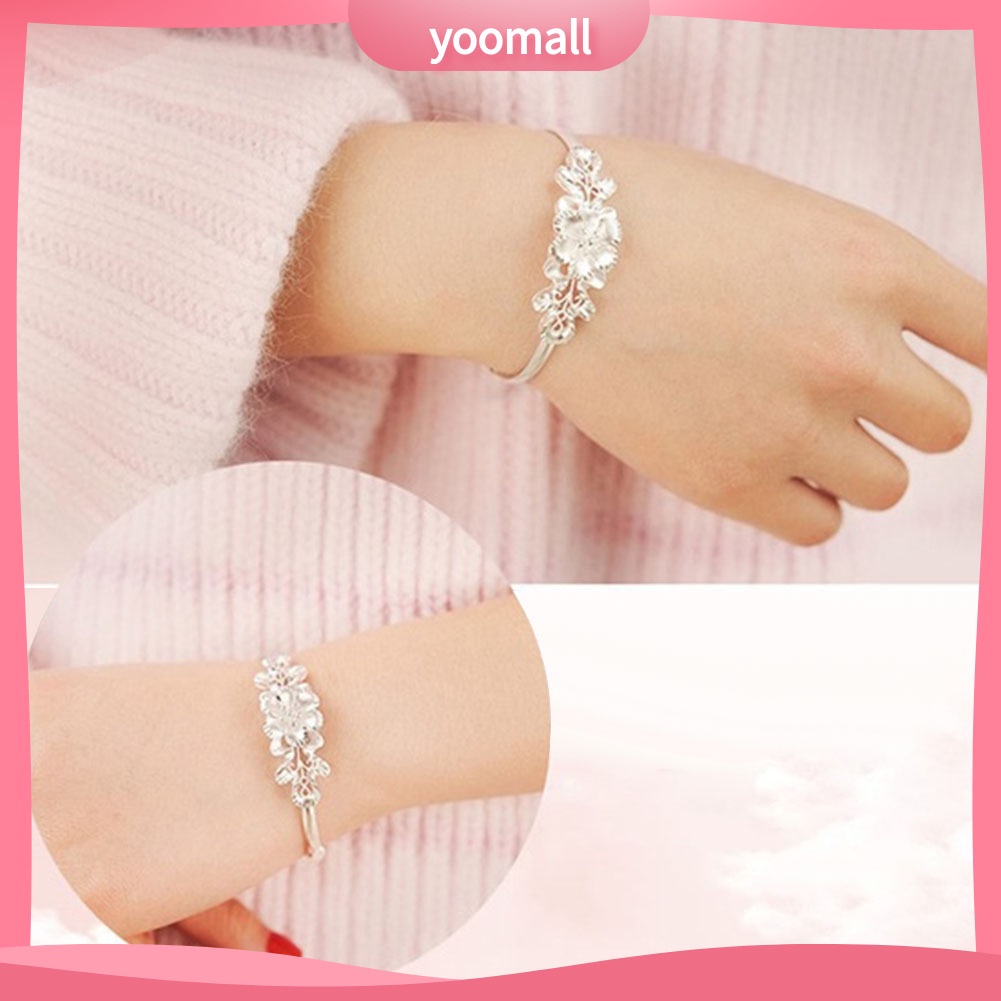 Vòng Tay Mạ Bạc Họa Tiết Hoa Thời Trang Có Thể Điều Chỉnh Kích Cỡ